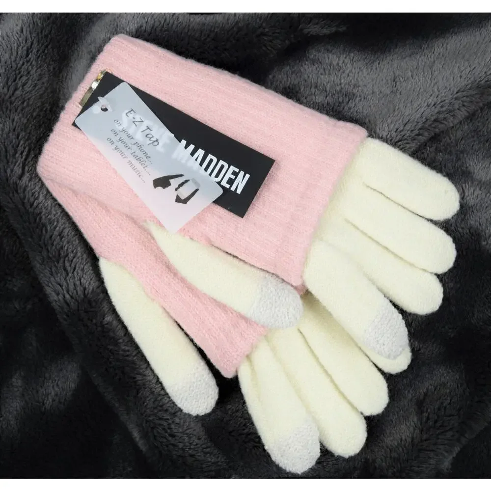 New! Steve Madden Women's Solid Ribbed Knit Cover Touch Screen Gloves
